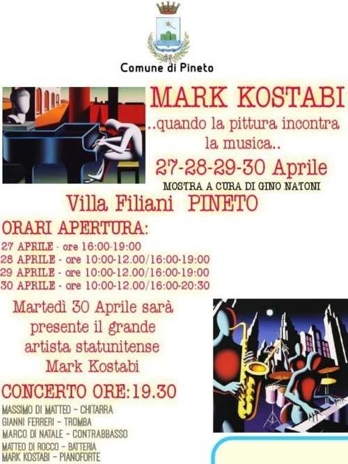 Pineto: personale dell’artista Mark Kostabi “Quando la pittura incontra la musica” dal 27 al 30 aprile a Villa Filiani